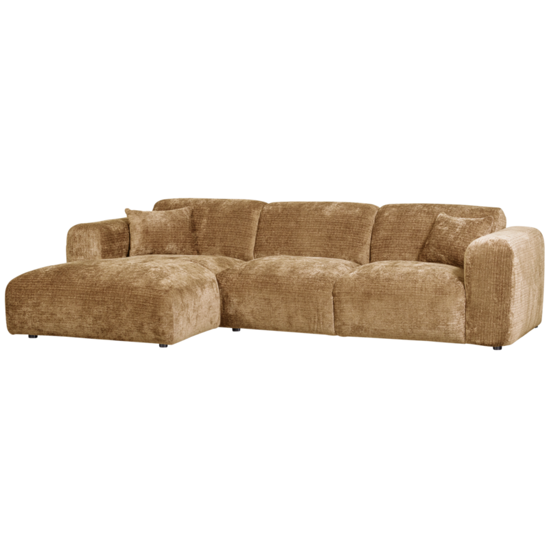 WOOOD-collectie Cloud Chaise Longue Links Geweven Chenille Honing Geel