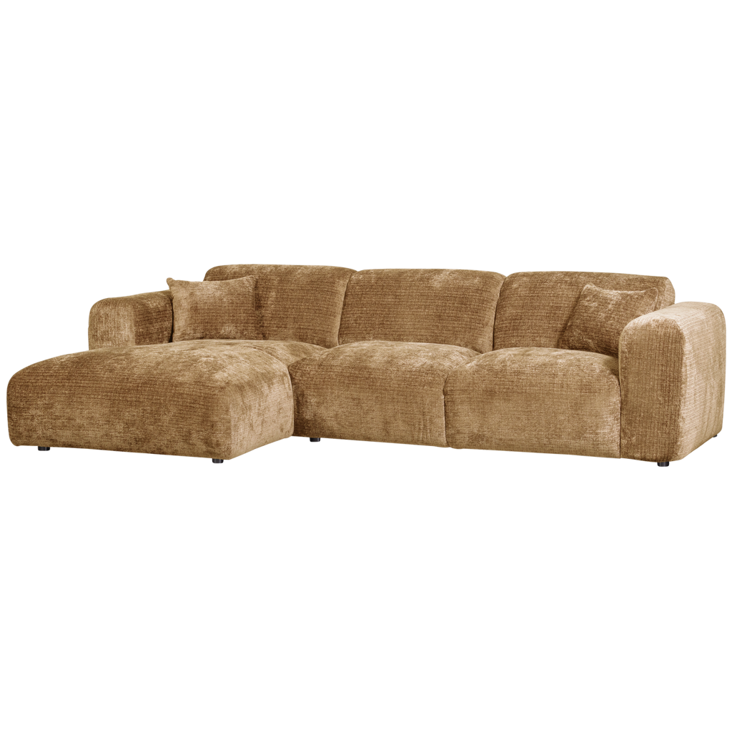 WOOOD-collectie Cloud Chaise Longue Links Geweven Chenille Honing Geel