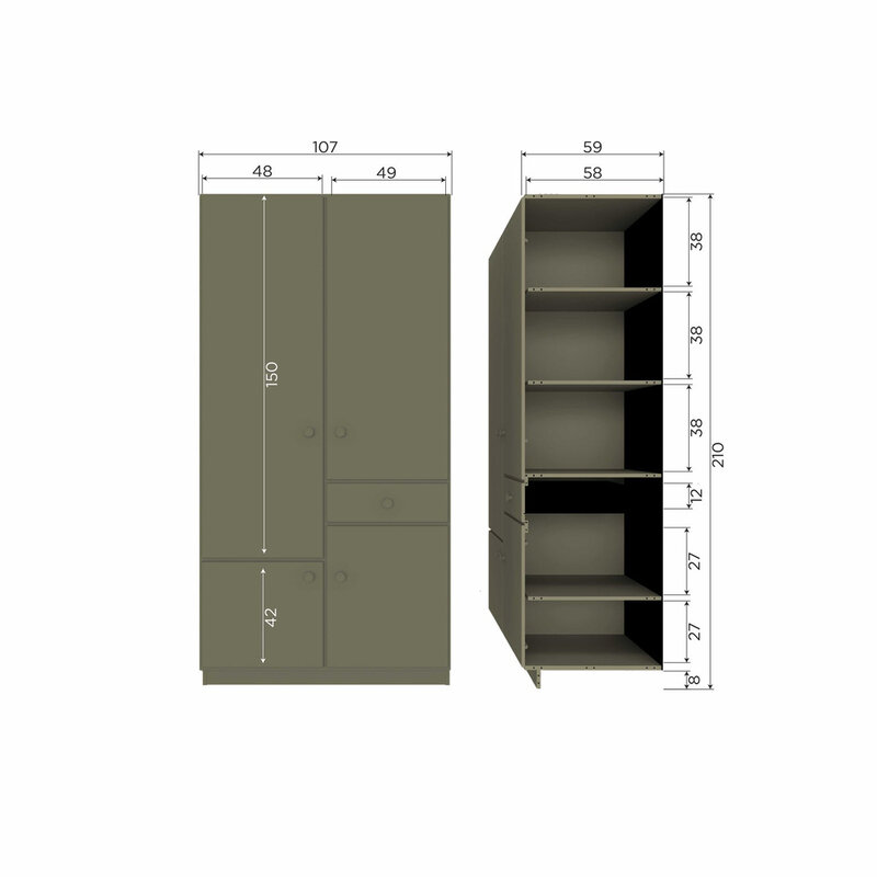 WOOOD-collectie Alfie Kledingkast Smal 107Cm Grenen Forest [Fsc]