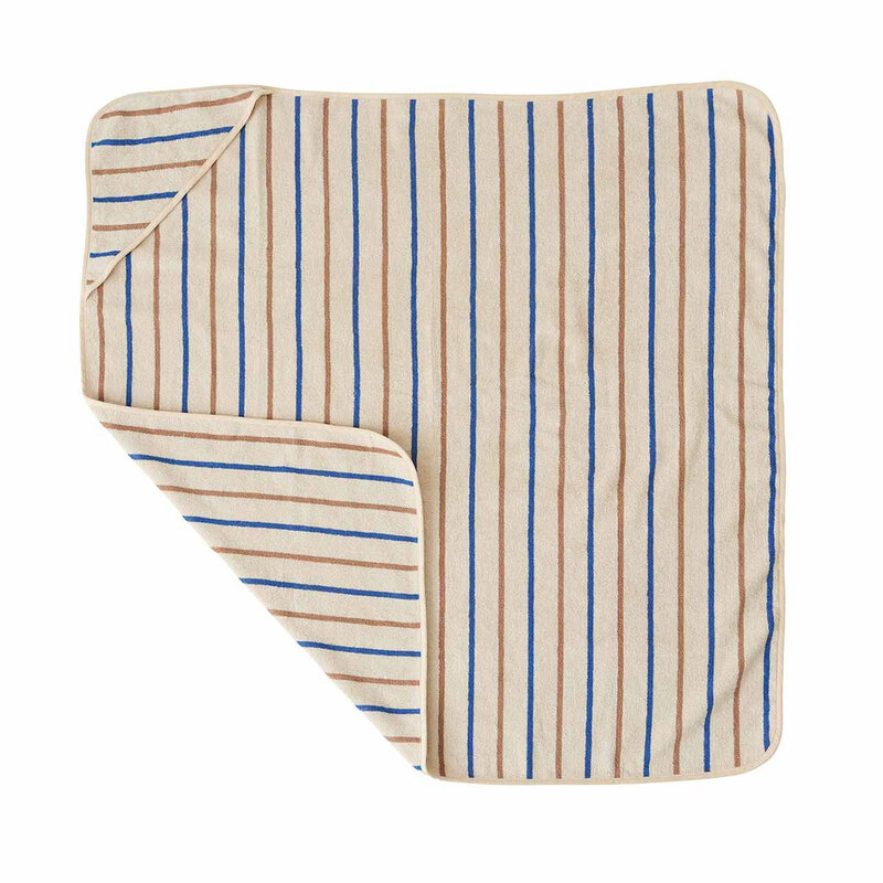 OYOY MINI Raita Handdoek met capuchon Caramel / Optic Blauw