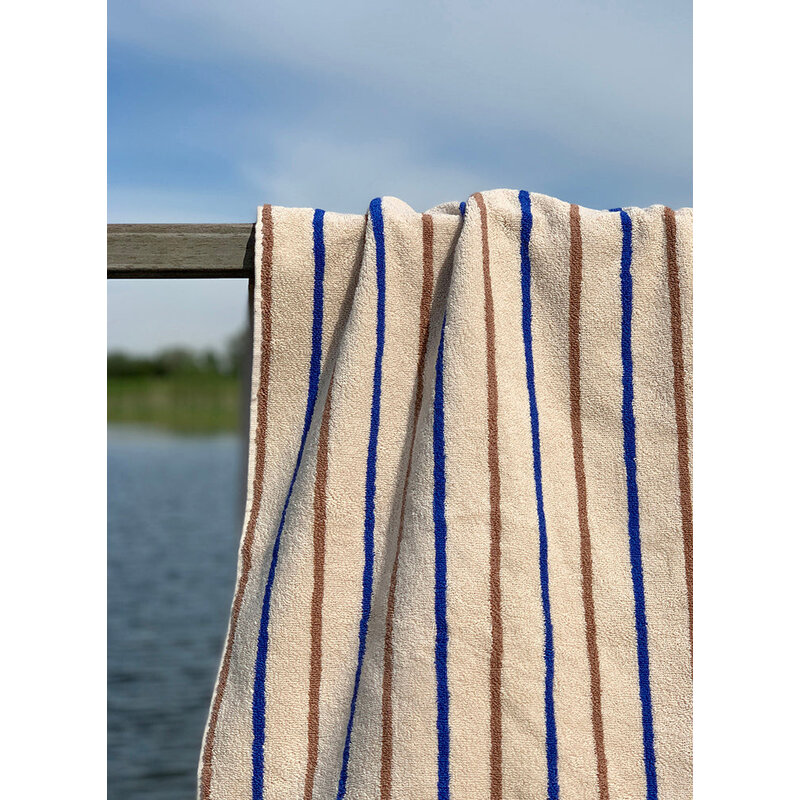 OYOY MINI Raita Handdoek met capuchon Caramel / Optic Blauw