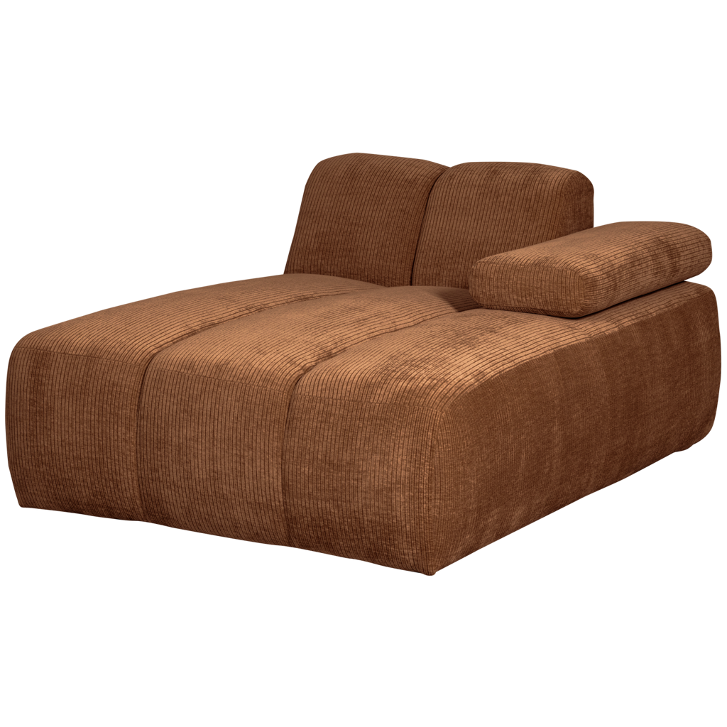 WOOOD-collectie Mojo Chaise Longue Element Rechts Geweven Ribstof Roestbruin