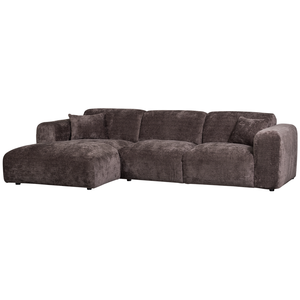 WOOOD-collectie Cloud Chaise Longue Links Geweven Chenille Warm Bruin