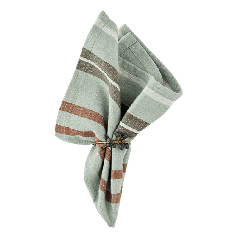 Madam Stoltz-collectie Striped cotton napkins Sage, rose, rust, white, grrey