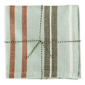 Madam Stoltz Striped cotton napkins Sage, rose, rust, white, grrey
