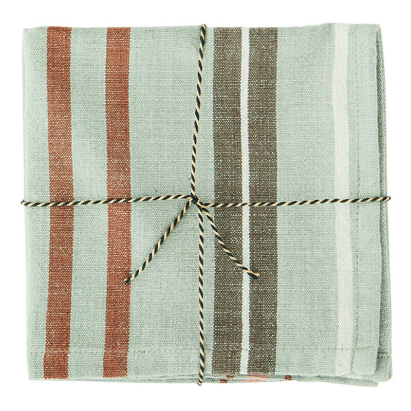 Madam Stoltz-collectie Striped cotton napkins Sage, rose, rust, white, grrey