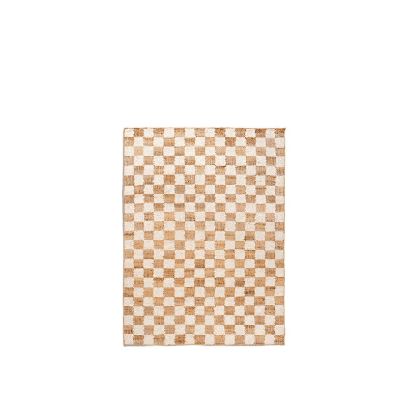 ferm LIVING-collectie Geruit wollen jute vloerkleed 140 x 200 gebroken wit/natura