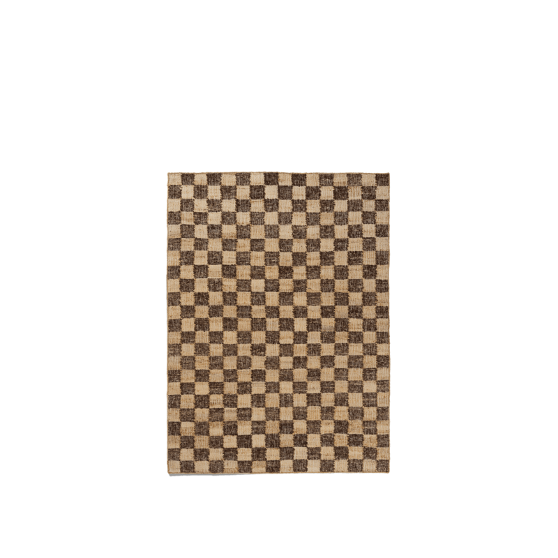 ferm LIVING-collectie Geruit wollen jute vloerkleed 140 x 200 koffie/naturel