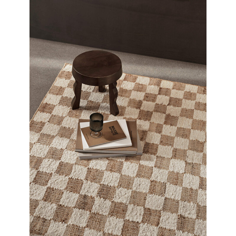 ferm LIVING-collectie Check Wool Jute Rug  200 x 300  Offwhite/Natur