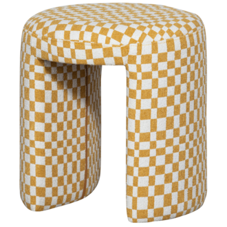 WOOOD Charlie Upholstered Stool Checkered Design Yellow