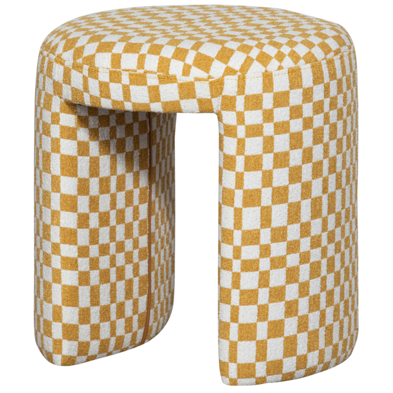 WOOOD-collectie Charlie Upholstered Stool Checkered Design Yellow