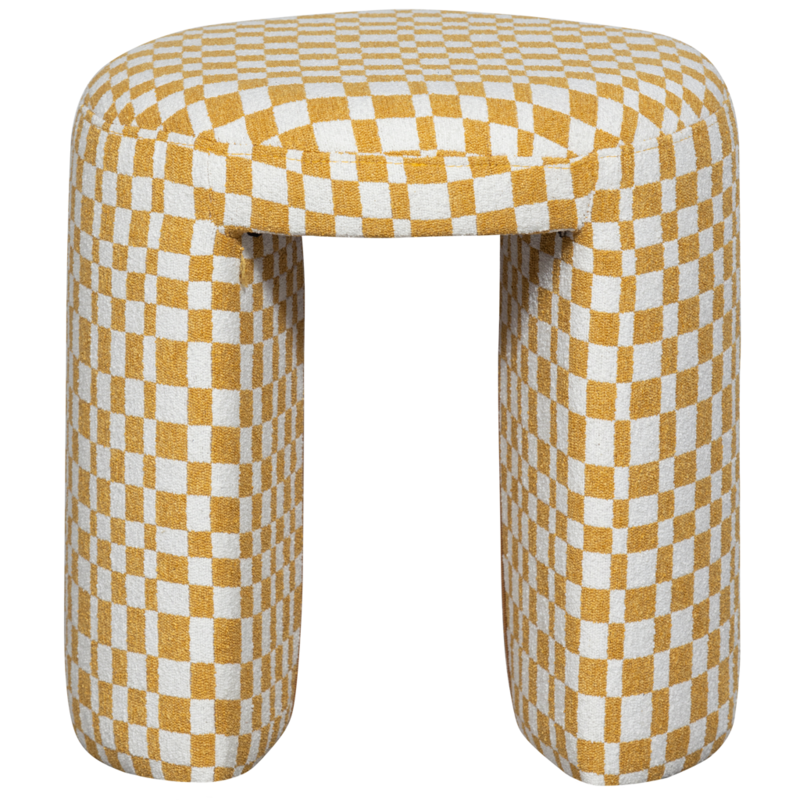 WOOOD-collectie Charlie Upholstered Stool Checkered Design Yellow