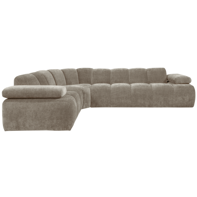 WOOOD-collectie Mojo Hoekbank Links Geweven Ribstof Donker Zand