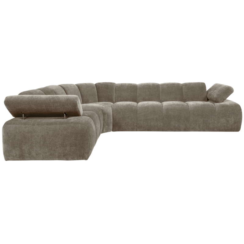 WOOOD-collectie Mojo Hoekbank Links Geweven Ribstof Donker Zand