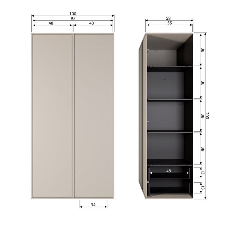 vtwonen-collectie Daily Closet Double 200X100 cm Pine Dakar Gray [Fsc]