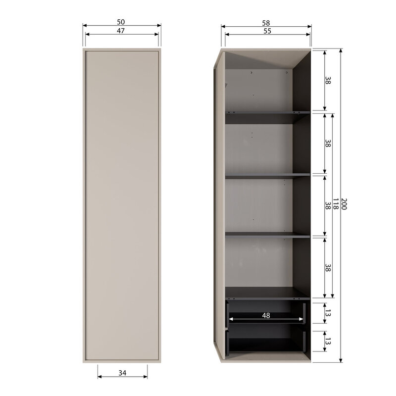 vtwonen-collectie Daily Closet Single 200x50 cm Pine Dakar Gray [FSC]
