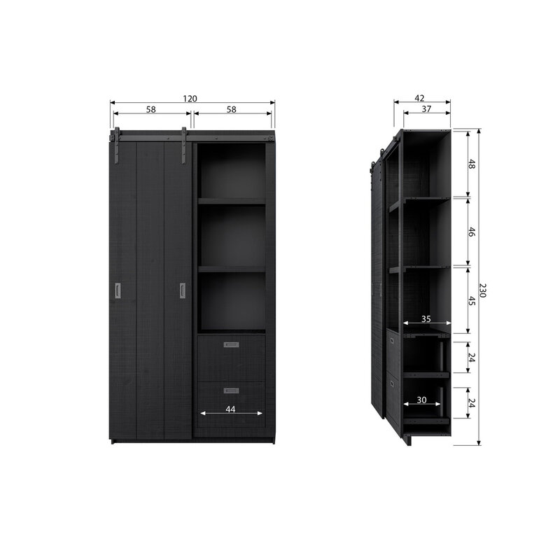 vtwonen-collectie Slide Cabinet Barn Sawn Matt Black [Fsc]
