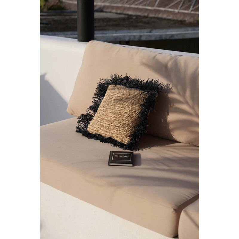 Bazar Bizar-collectie Raffia Kussenhoes - Vierkant - Naturel Zwart - 40x40
