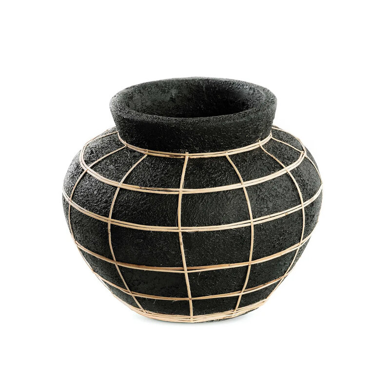 Bazar Bizar-collectie Belly Vaas - Zwart Naturel - M