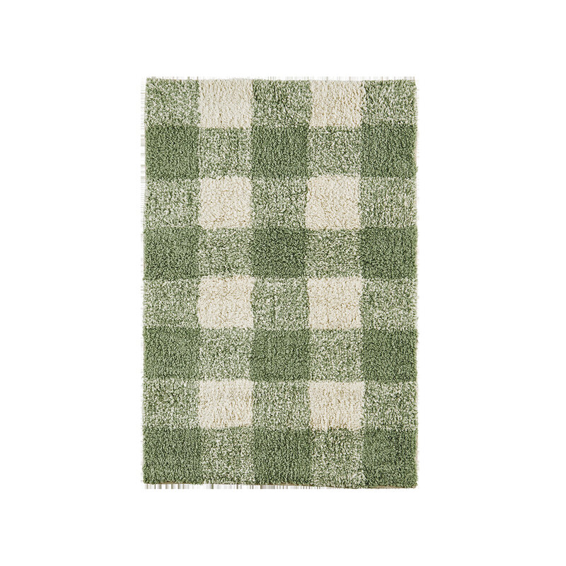 Madam Stoltz-collectie Madam Stoltz Checked tufted bath mat Light green, off white Light green, off white