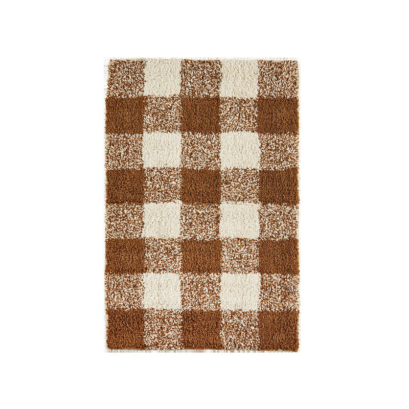 Madam Stoltz-collectie Madam Stoltz Checked tufted bath mat Brown, off white Brown, off white