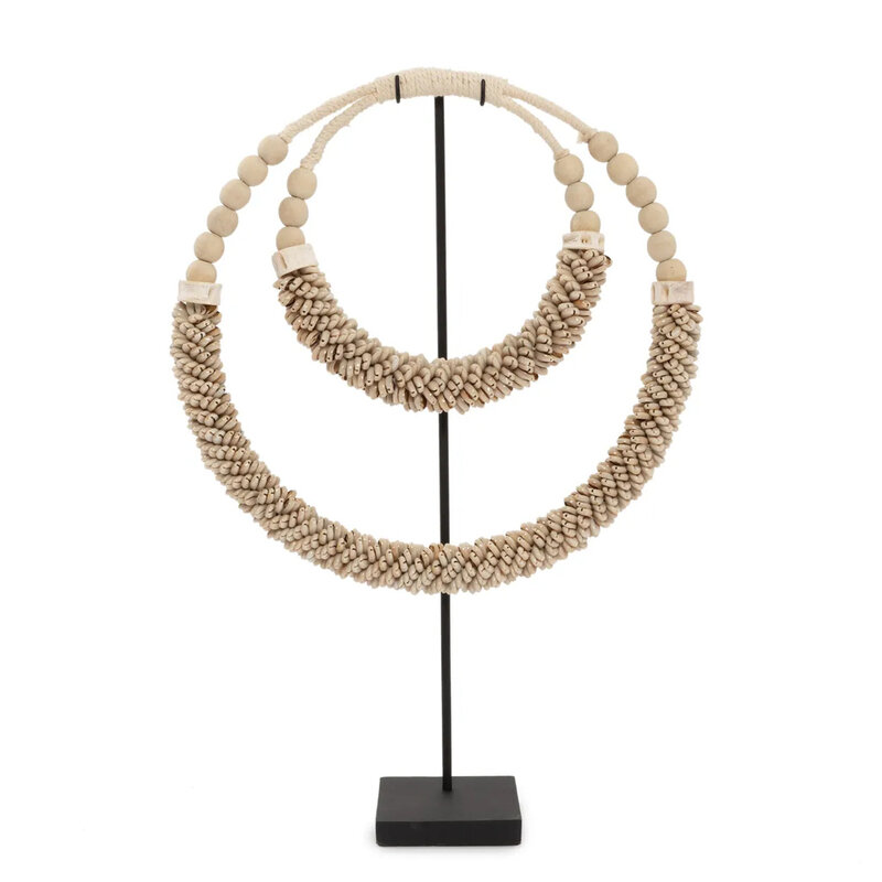 Bazar Bizar-collectie Dubbele Halsketting met Schelpen op Stand - Naturel