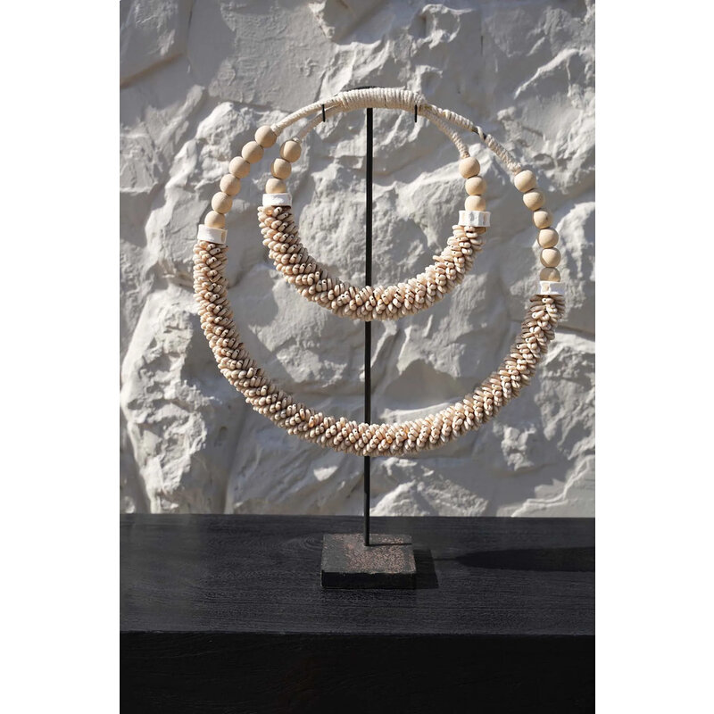 Bazar Bizar-collectie Dubbele Halsketting met Schelpen op Stand - Naturel