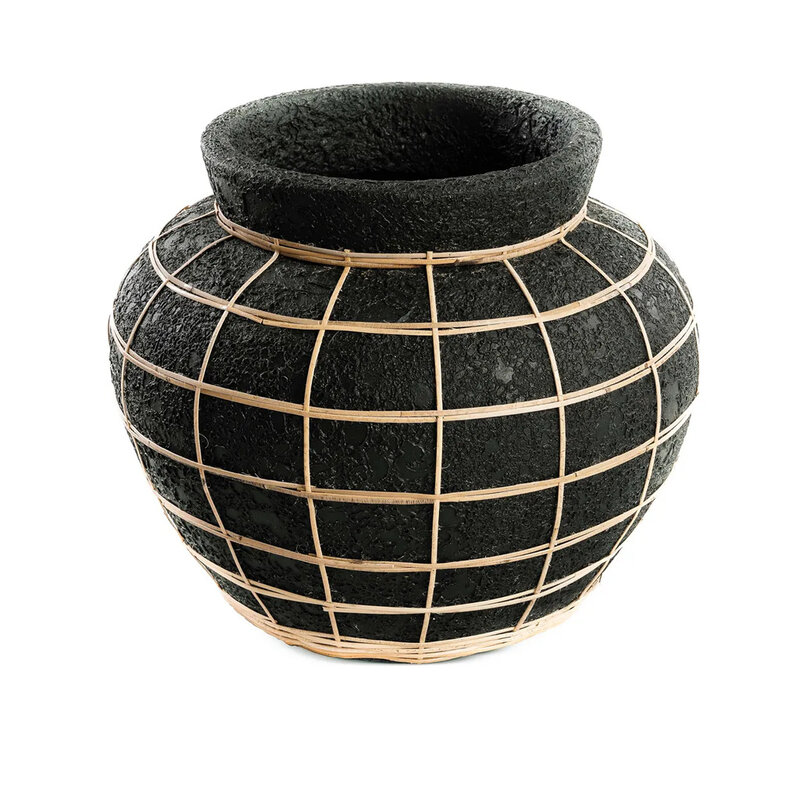 Bazar Bizar-collectie Belly Vaas - Zwart Naturel - L