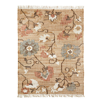 Madam Stoltz Handwoven jute rug Natural, blue, orange white, brown
