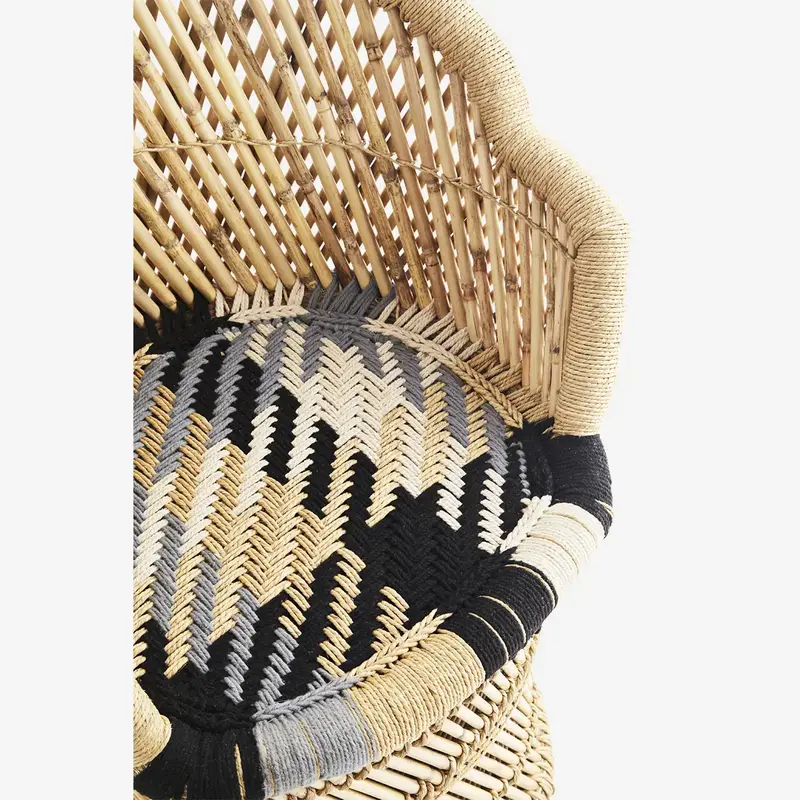 Madam Stoltz-collectie Madam Stoltz Bamboo chair w/ cotton Natural, light blue, black, off white Natural, light blue, black, off white