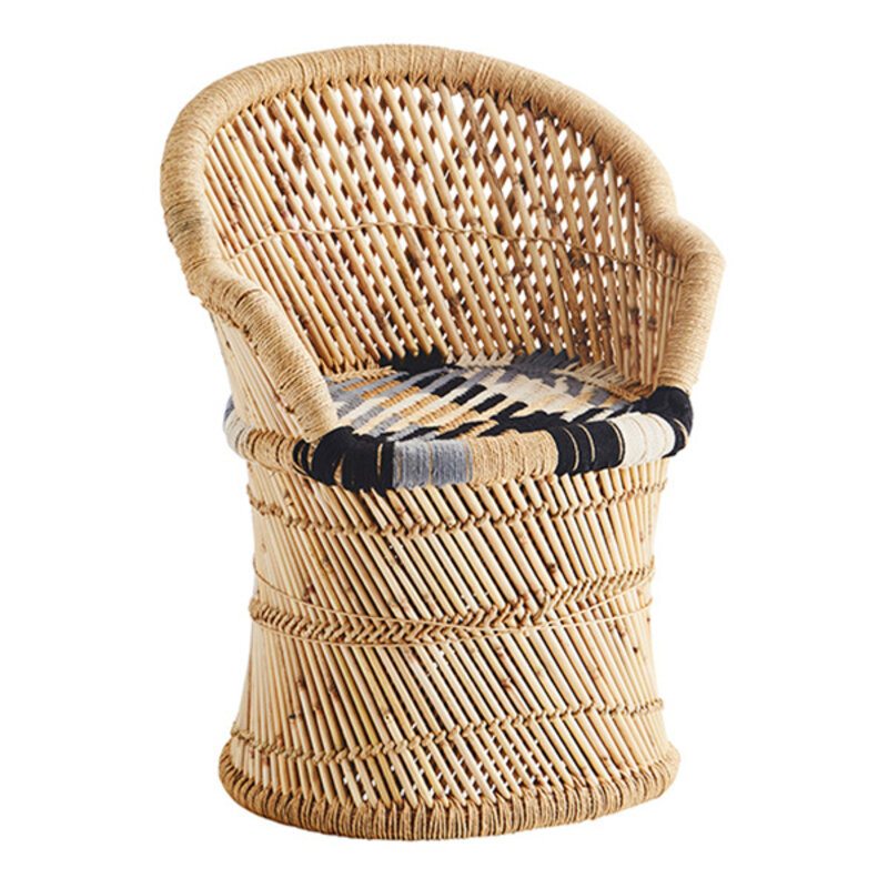 Madam Stoltz-collectie Madam Stoltz Bamboo chair w/ cotton Natural, light blue, black, off white Natural, light blue, black, off white