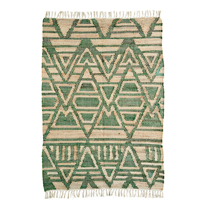 Madam Stoltz-collectie Madam Stoltz Handwoven jute rug Natural, green Natural, green