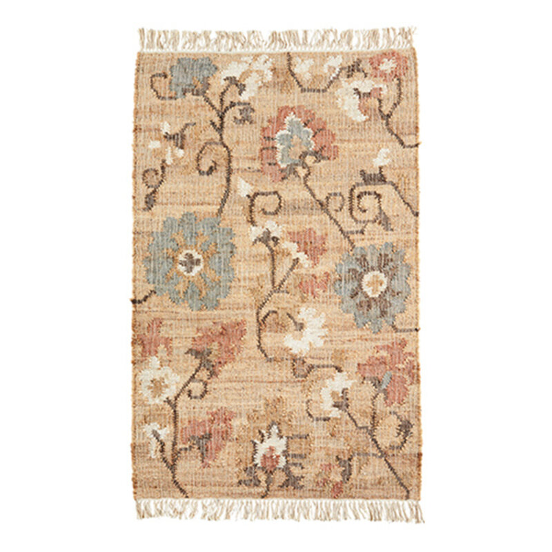 Madam Stoltz-collectie  Handgeweven jute vloerkleed Naturel, blauw, oranje wit, bruin