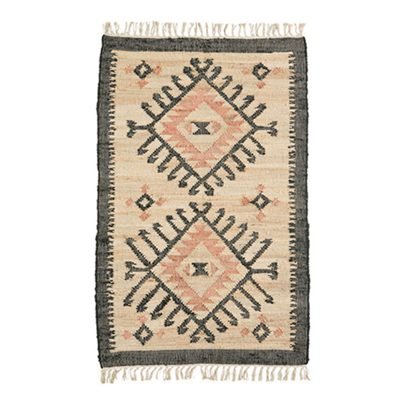 Madam Stoltz-collectie Madam Stoltz Handwoven jute rug Natural, black, orange Natural, black, orange