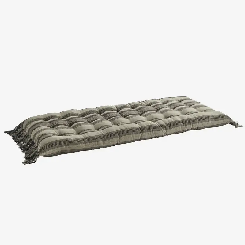 Madam Stoltz-collectie Madam Stoltz Striped cotton mattress w/ fringes Vintage khaki, brown Vintage khaki, brown