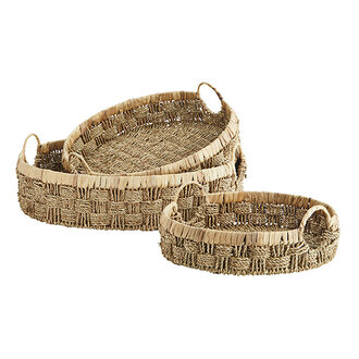 Madam Stoltz Round seagrass trays Natural