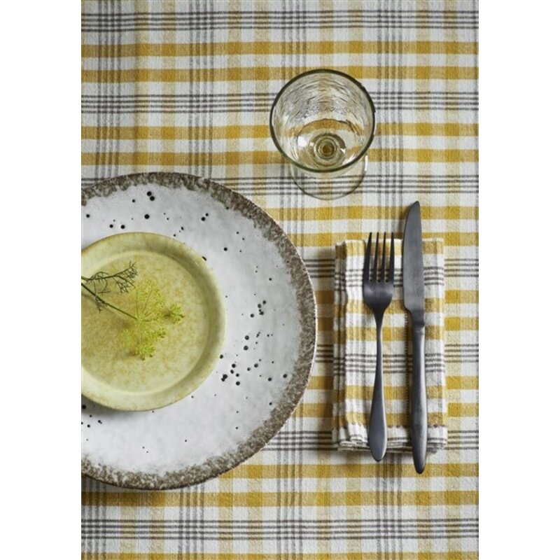 Madam Stoltz-collectie Madam Stoltz Checked table cloth Yellow, off white, charcoal Yellow, off white, charcoal