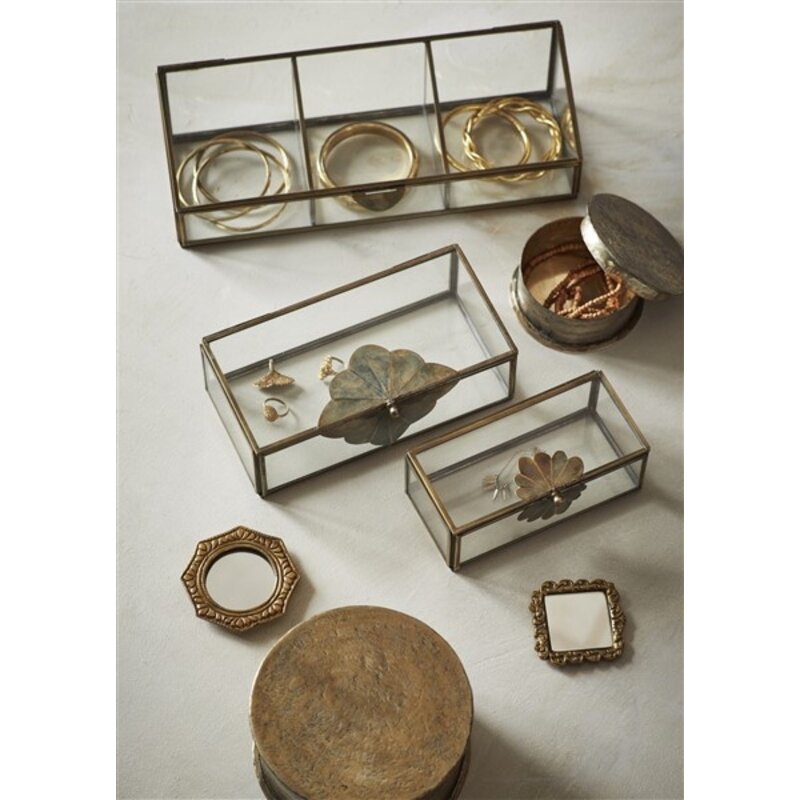 Madam Stoltz-collectie Madam Stoltz Glass boxes w/ brass leaf Clear, aged brass Clear, aged brass