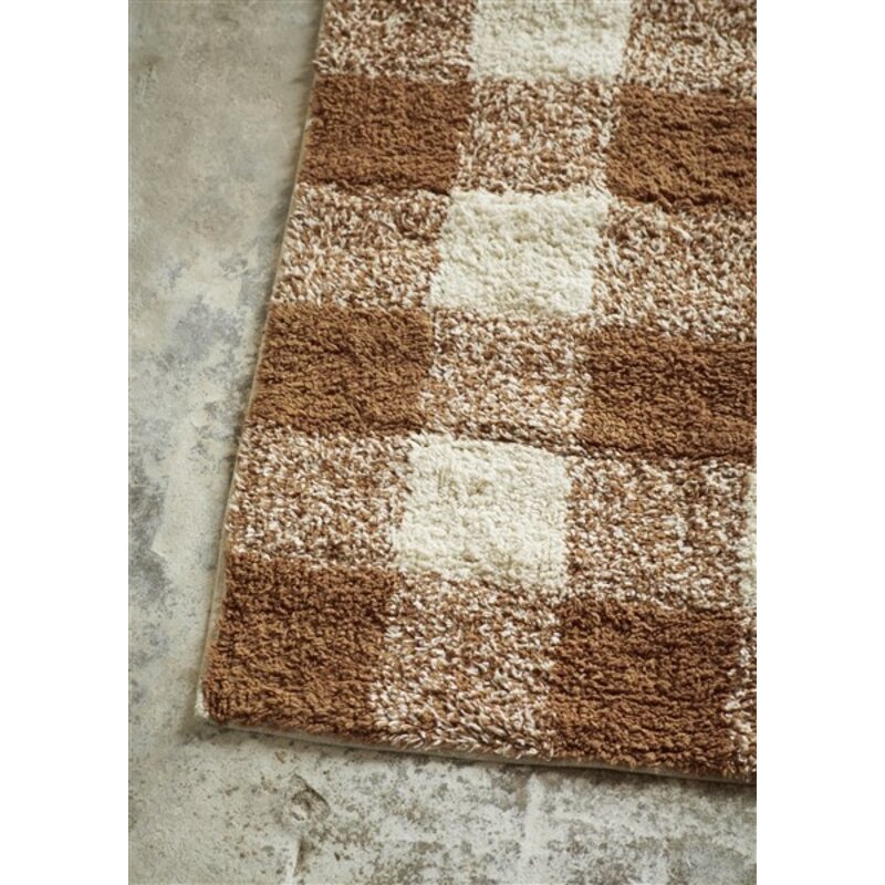 Madam Stoltz-collectie Madam Stoltz Checked tufted bath mat Brown, off white Brown, off white