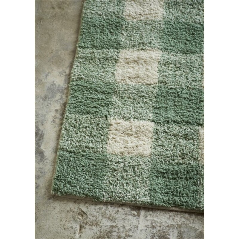 Madam Stoltz-collectie Madam Stoltz Checked tufted bath mat Light green, off white Light green, off white