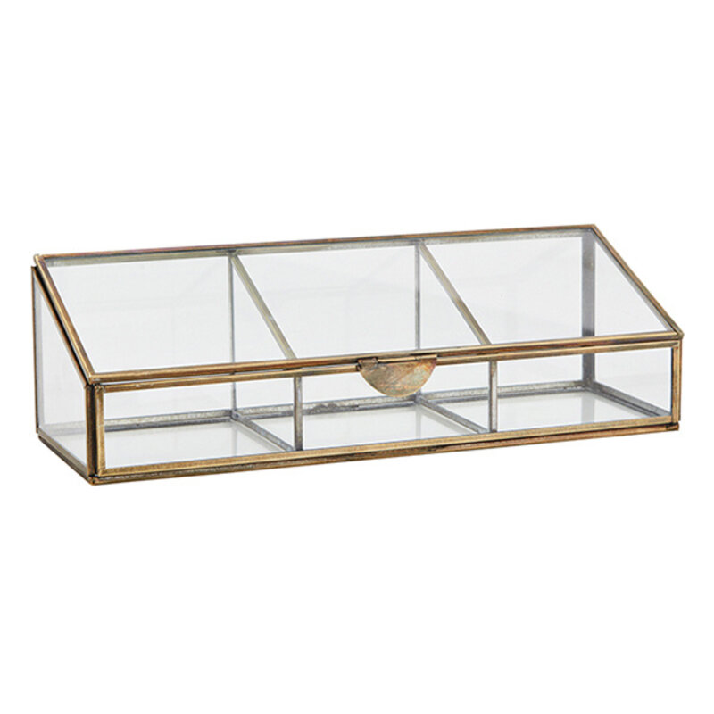 Madam Stoltz-collectie  Glazen opbergdoos , antiek messing