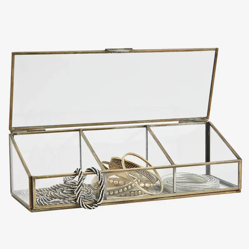 Madam Stoltz-collectie Madam Stoltz Partitioned glass box Clear, aged brass Clear, aged brass