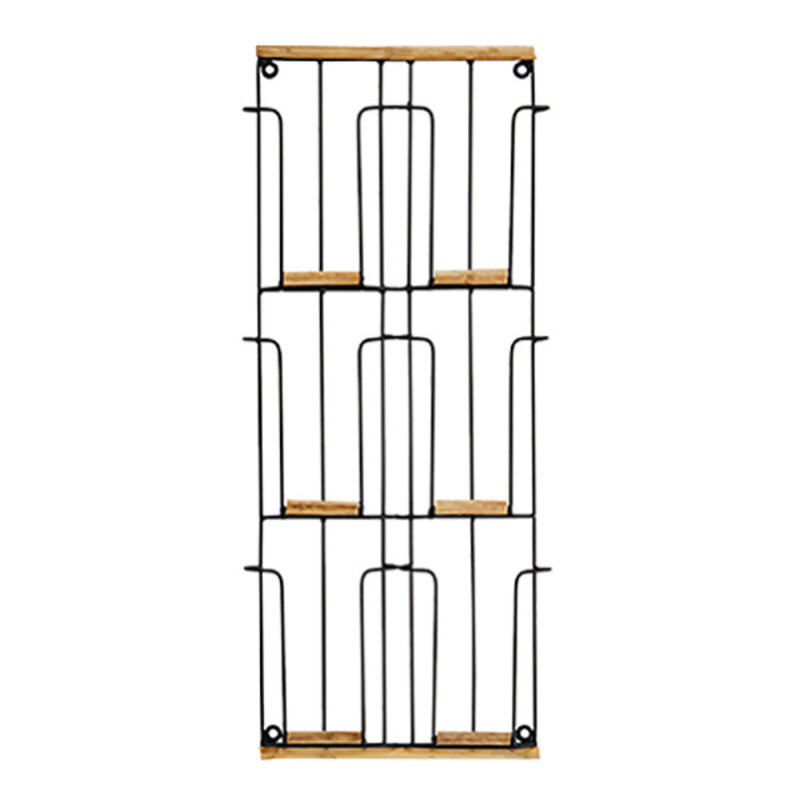 Madam Stoltz-collectie  Metalen kaartenrek met riet Zwart, naturel