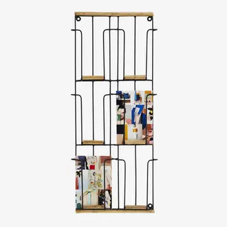 Madam Stoltz Iron card rack w/ cane Black, natural