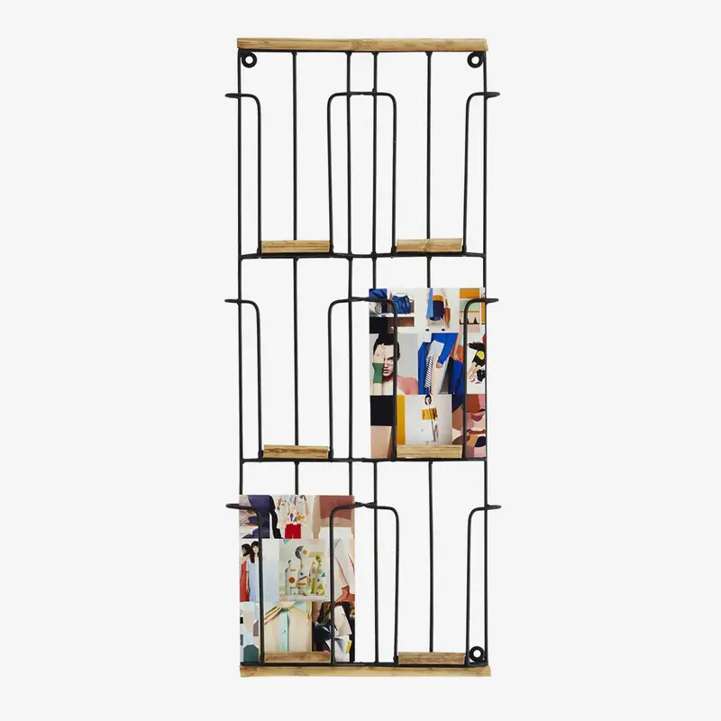 Madam Stoltz-collectie Madam Stoltz Iron card rack w/ cane Black, natural Black, natural