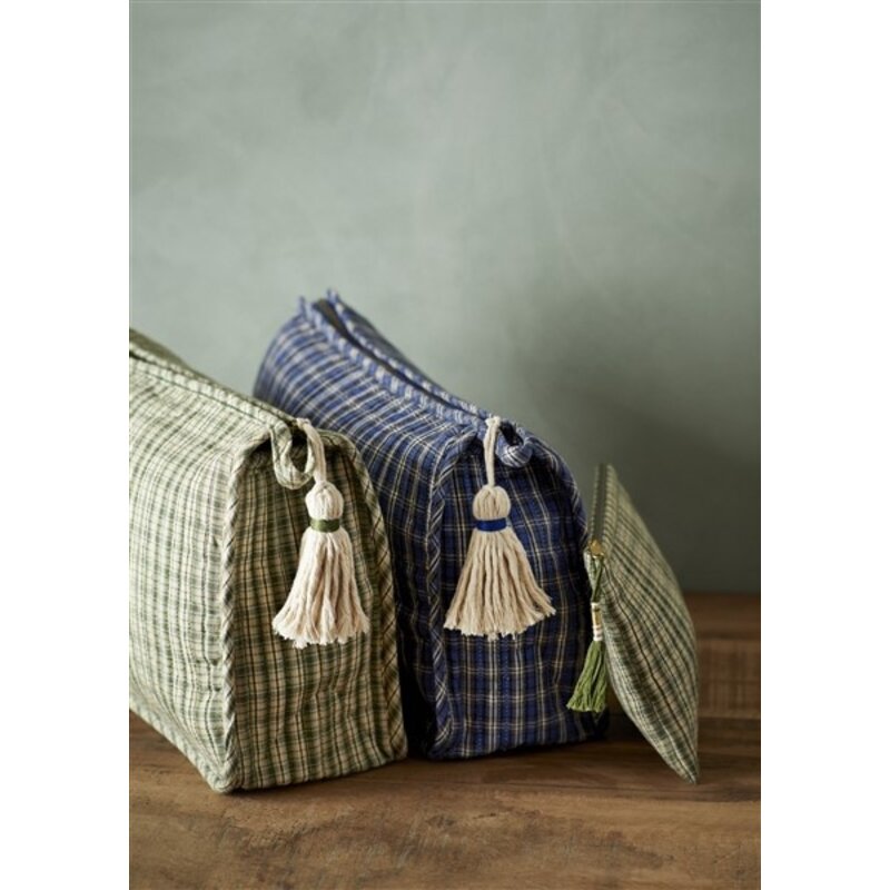 Madam Stoltz-collectie Madam Stoltz Quilted washbag w/ tassel Blue, grey, white Blue, grey, white