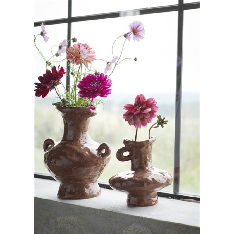 Madam Stoltz-collectie Stoneware vase brown 24x26,5 cm