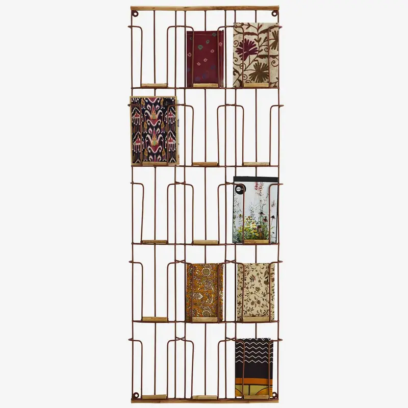 Madam Stoltz-collectie metalen kaartenrek met riet roest