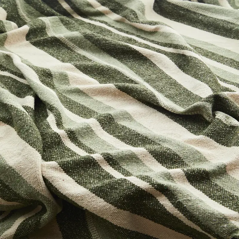 Madam Stoltz-collectie Madam Stoltz Recycled cotton throw Off white, dark green, sage Off white, dark green, sage