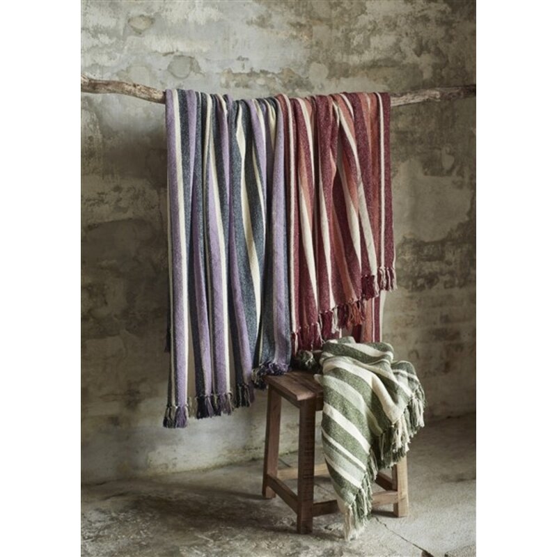 Madam Stoltz-collectie Madam Stoltz Recycled cotton throw Off white, dark green, sage Off white, dark green, sage